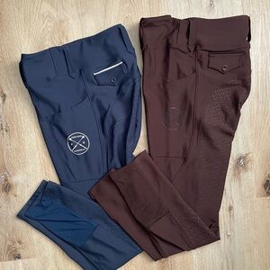Lot of 2 Freeride Equestrian Lux Hybrid Full Seat Breeches, Navy Mocha Medium